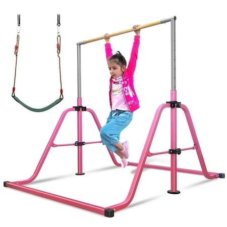 Gymnastics Bar for Home -Height Adjustable 3' to 5' Foldable Gymnastic Bar for Kids Ages 3-15, Ideal for Indoor and Home Training Bar