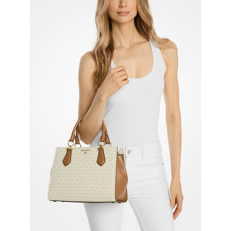MICHAEL KORS MARILYN vanilla ハンドバッグ Michael Kors Marilyn Logo Medium Satchel Bag, Vanilla/Acorn