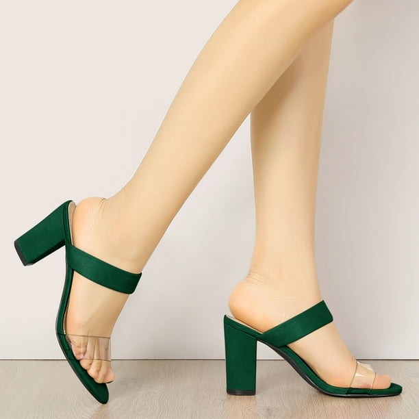 Women s Dual Clear Strap Block Heels Slides Sandals Green US 6 UK 4 EU 36 Allegra K Sandalia Walmart en linea