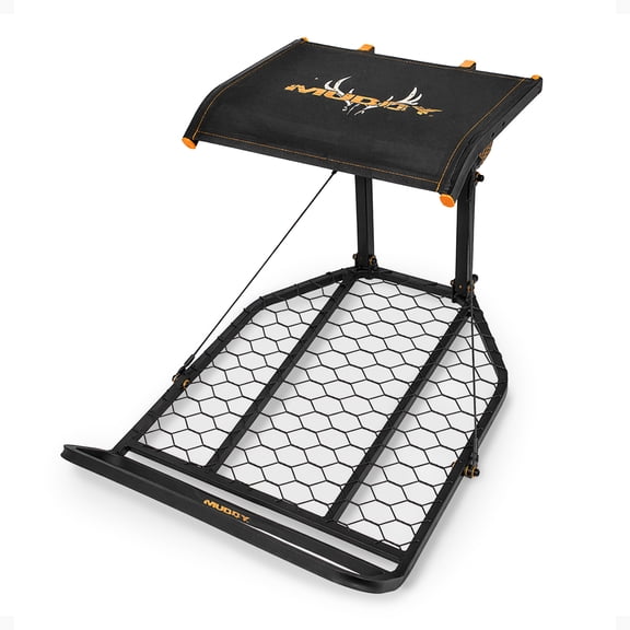 MUDDY Boss XL Hang-on, Durable Weather-Resistant Outdoor Hunting Tree Stand, Wide Stance Platform with Fixed Footrest & Flip-Back Flex-Tek Seat, 300 Pound Maximum Capacity