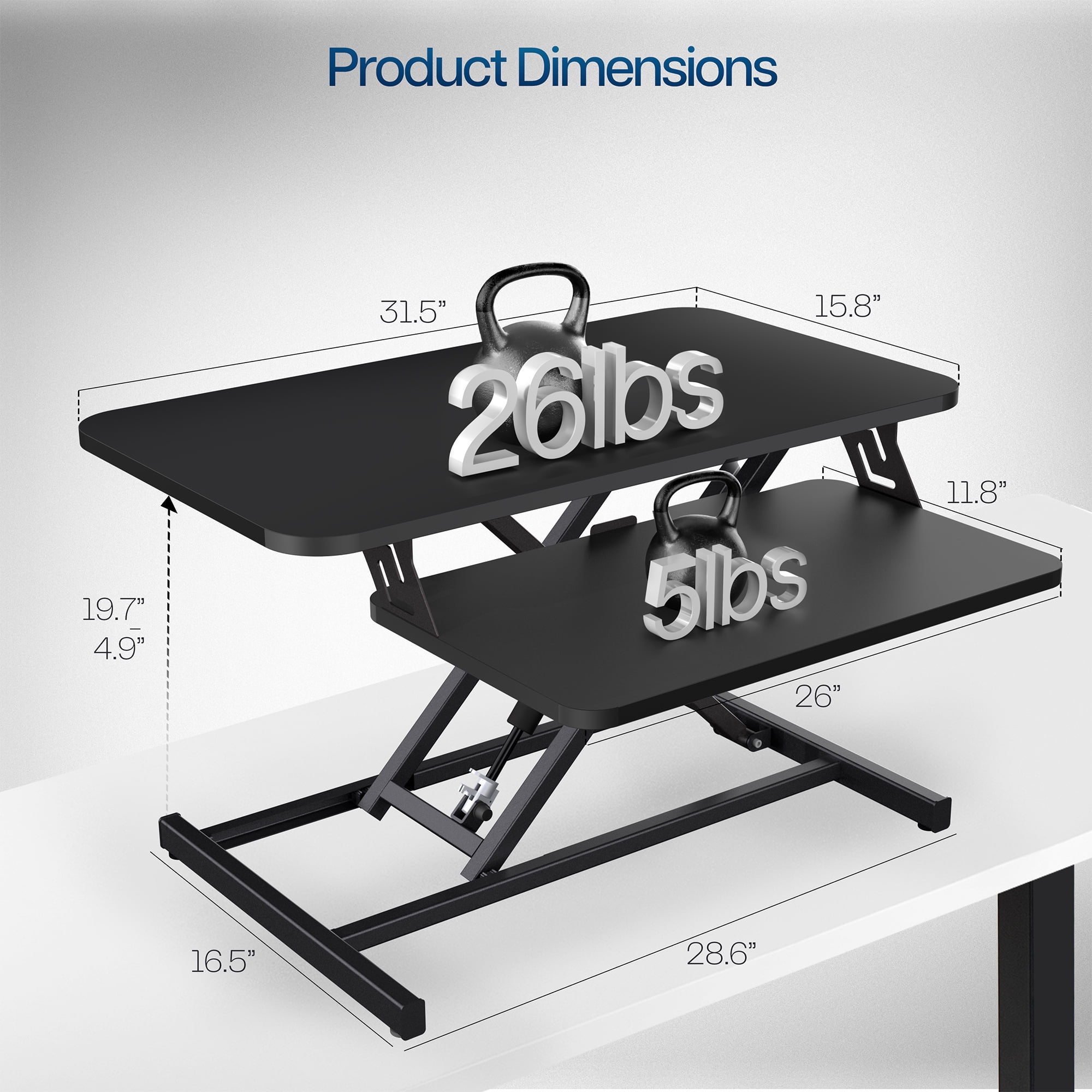 VIVO Black Height Adjustable 32" Standing Desk Monitor Riser, Sit Stand Tabletop