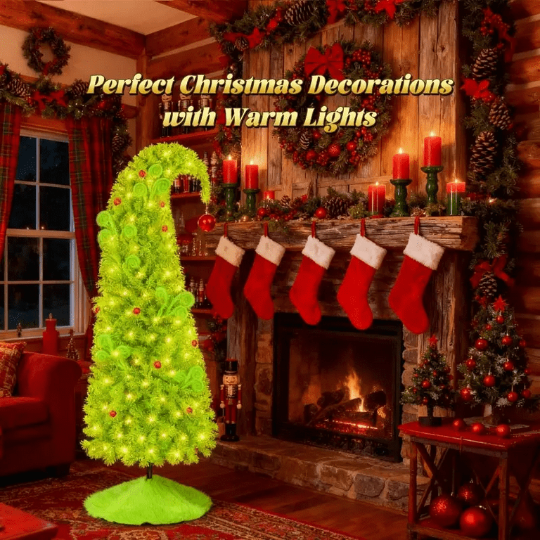 Green Christmas Tree 7.5FT Whimsical Christmas Tree Artificial Christmas Trees for Party Home Christmas Decor for Indoor Ourdoor Decorations