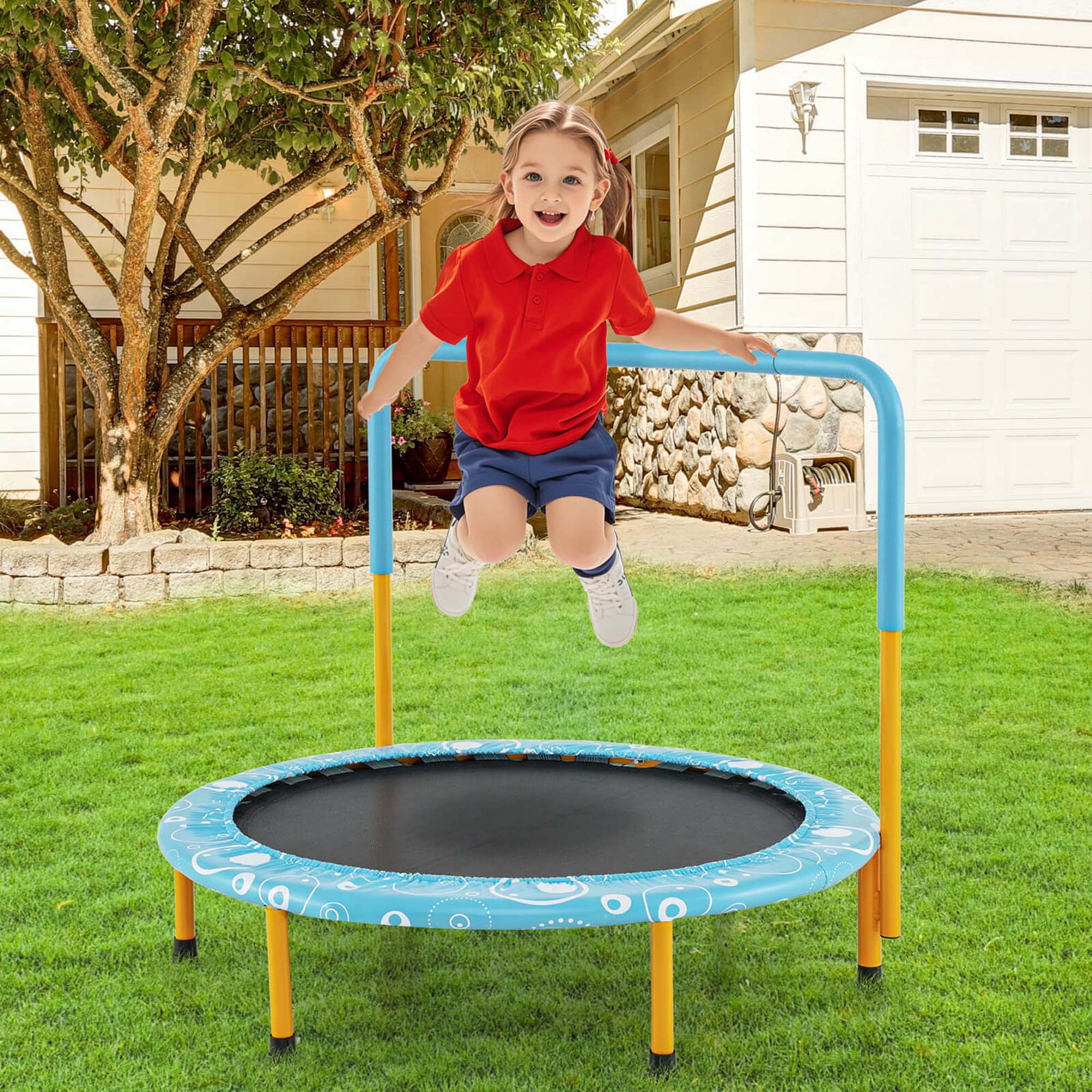 Costway 36" Kids Trampoline Rebounder with Full Covered Handrail & Pad Indoor Outdoor Light Blue