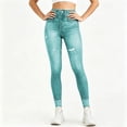 thumbnail image 4 of Favoffer Women's Imitation Denim Yoga Pants High Waist Tight Fit Hip Lifting Tummy Control Stretch Casual Trousers Outdoor Fitness Activewear, 4 of 7