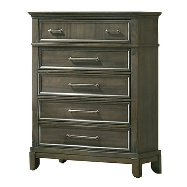 BenJara Ston 49 Inch Tall Dresser Chest, 5 Drawers, Pewter, Crown Molding, Gray