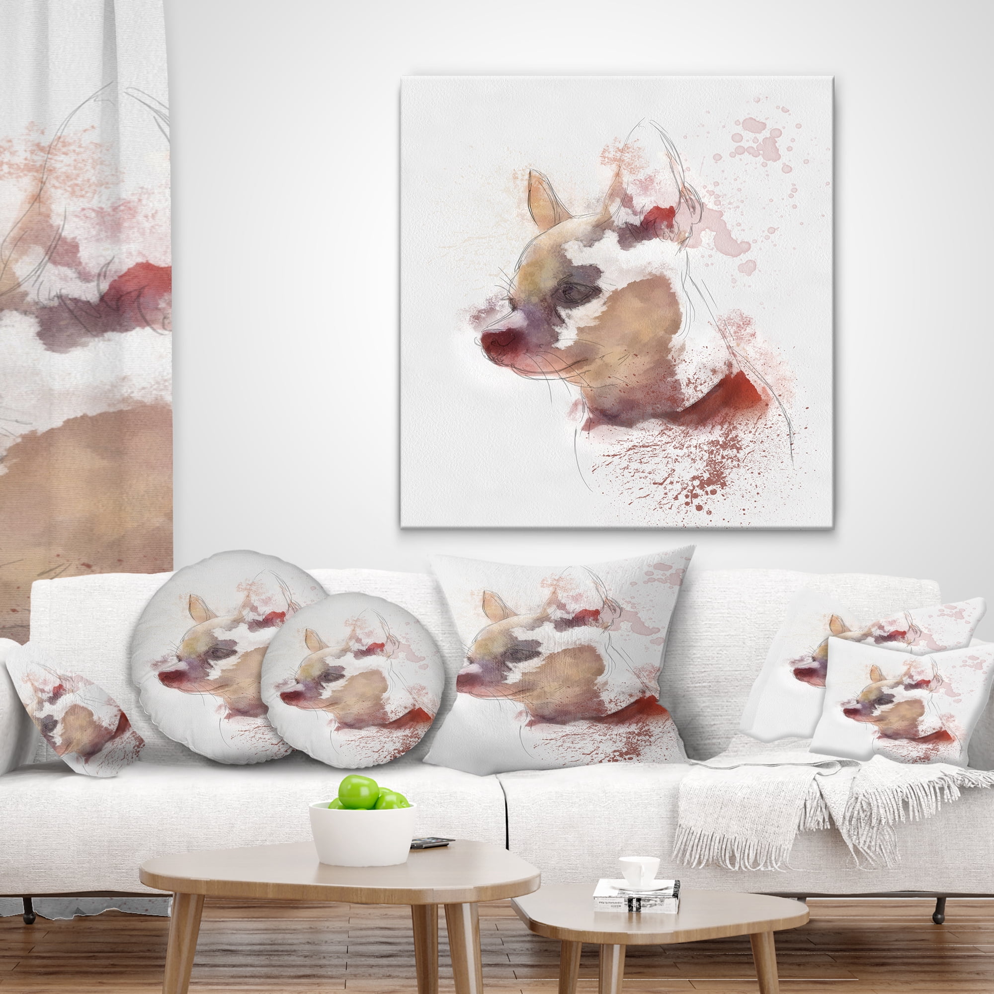 Designart Cute Puppy Portrait Watercolor - Animal Throw Pillow - 12x20