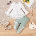 thumbnail image 2 of TOWED22 Toddler Baby Girl Clothes Outfit Long Sleeve Ruffle T Shirt Top Bell Bottom Pants Two Piece Fall Winter Outfits,Light Green,9-12 M, 2 of 6