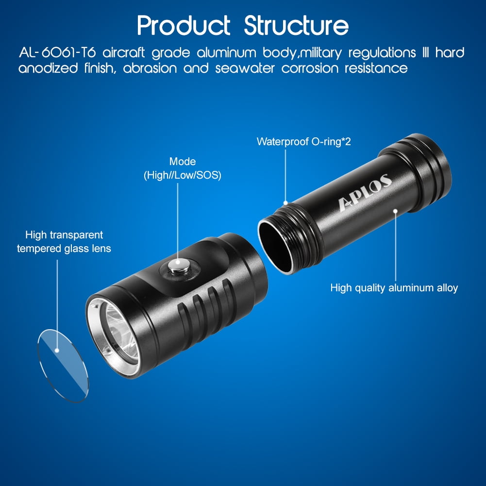 APLOS AP01 1050lm Diving Flashlight with Power Indicator, IPX8 Waterproof Professional USB Rechargable Portable Dive Light