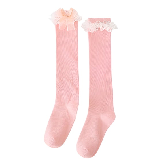 TELOLY Women Lace Socks Ruffle Frilly Socks Cotton Knee High Socks with Bow Lace Ruffle Trim Socks Calf Socks