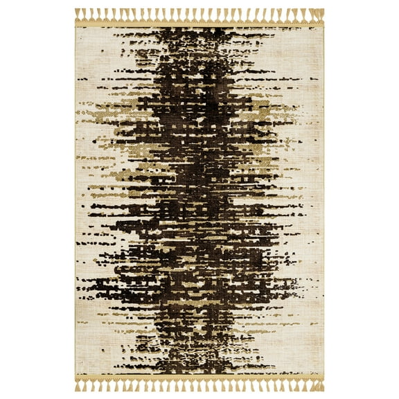 Prema Modern Brown Bamboo Area Rugs for Living Room Washable Rugs Boho Moroccan Area Rug Soft Neutral Geometric Bohemian Distressed Indoor Rug for Bedroom Dining Room Office Nonslip Rug