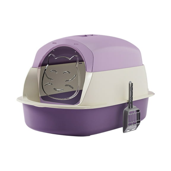 Cat Boxes for Indoor Cats, Cat Litter Box with Lid with Litter Scoop, Enclosed Odor-Proof Box with Lid, High Sided Anti-Urine Leakage and Easy Cleaup Large Boxes,Purple