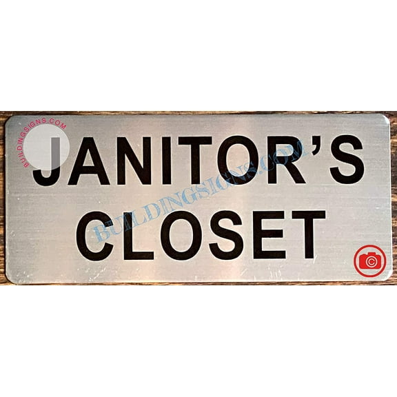 JANITOR'S Closet Sign (Brush Aluminium, 3.5X8)-The Mont Argent line. (ref-2201)