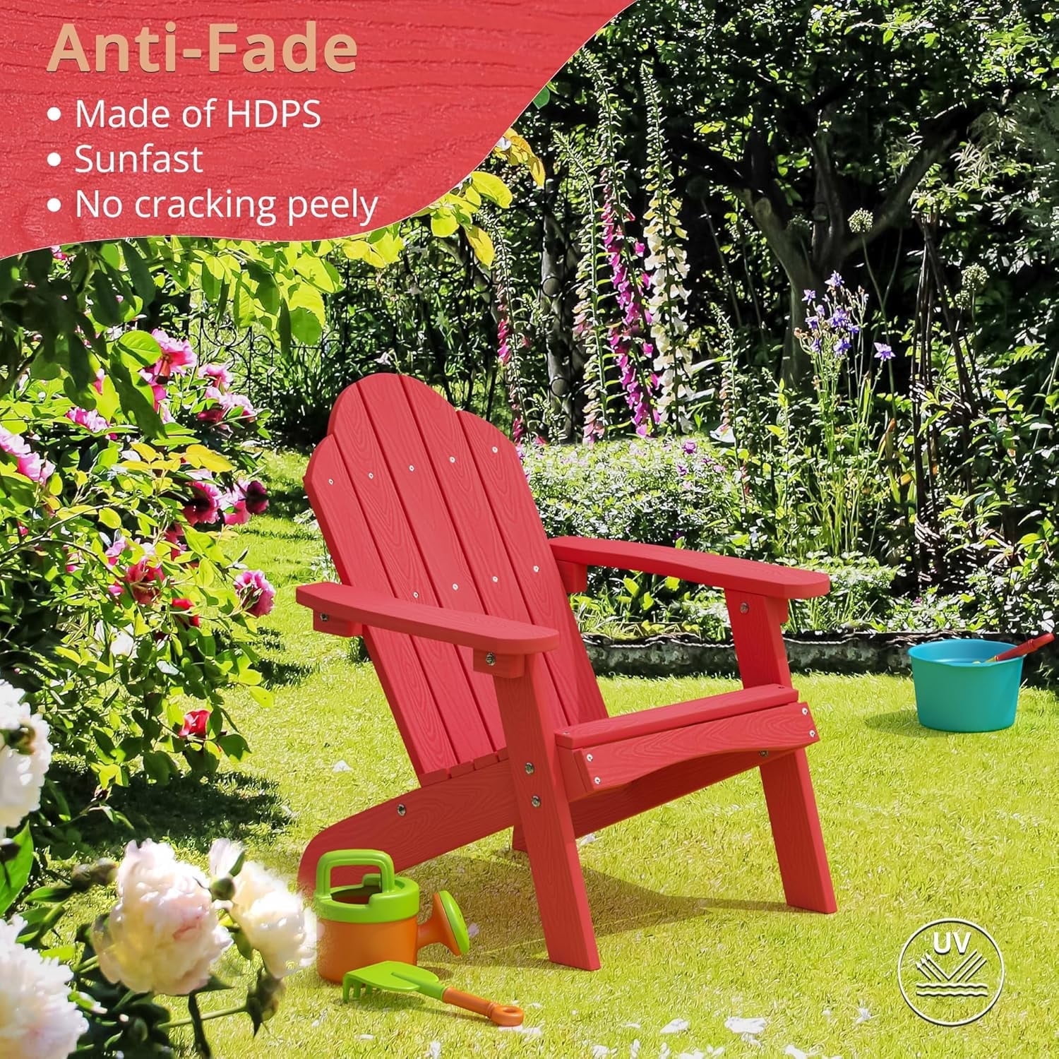 Dycanpo 15.6'' Kids Adirondack Chair, Toddler Outdoor Patio Chair for Backyard, HDPS - Red