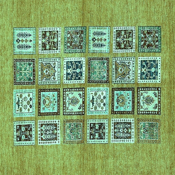 Ahgly Company Machine Washable Indoor Square Abstract Turquoise Blue Modern Area Rugs, 3' Square