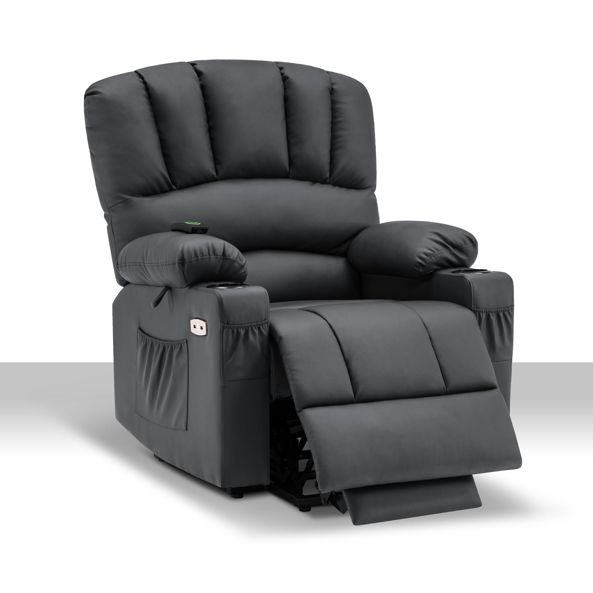 MCombo Power Lift Recliner Chair with Massage Heat, Extended Footrest, Faux Leather(Medium-Regular, Black)