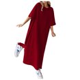 thumbnail image 2 of Dresses for Women Loose Casual Solid Color Short Sleeved T Shirt Dress Sun Dress Red L, 2 of 4