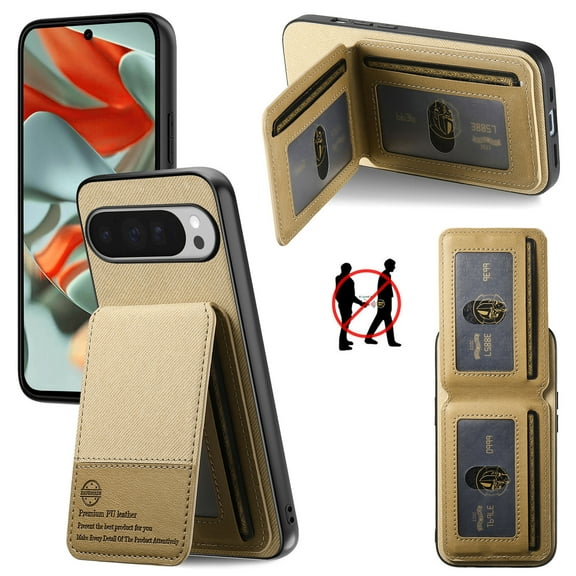 Dteck for Google Pixel 9 / 9 Pro Case Wallet with Card Holder, RFID Blocking Credit Slots Kickstand Shockproof Phone Cover for Women Men 6.3 inch,Khaki