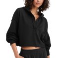 thumbnail image 2 of idosla Womens Cropped Sweatshirt Loose V Neck Hoodies Casual Long Sleeve Workout Hooded Sweatshirt Tops (Black, XL), 2 of 4