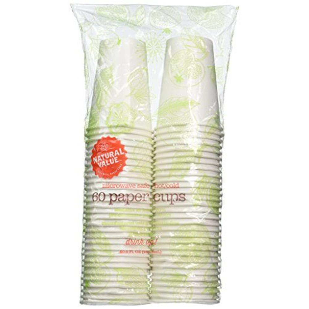 Natural Value Microwave Safe Paper Cups, 60 9Ounce Cups (Pack of 12