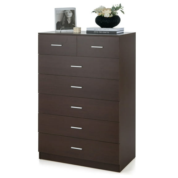 Gymax 7 Drawers Dresser Wooden Chest of Drawers w/ Metal Handles Guide Rails Espresso