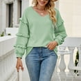 thumbnail image 2 of YFPWM Fall Tops Women 2022 Trendy Classic Fit Light Sweater Winter Knit Pullover Asymmetric Hem Sweater Casual Pullover Casual Long Sleeve Sweater Ruffle Knit Pullover Striped Pullover, 2 of 5