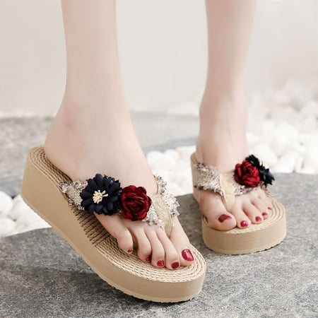 

Christmas Fashion Women Beach Breathable Sandals Home Slipper Flip-Flops Wedges Shoes