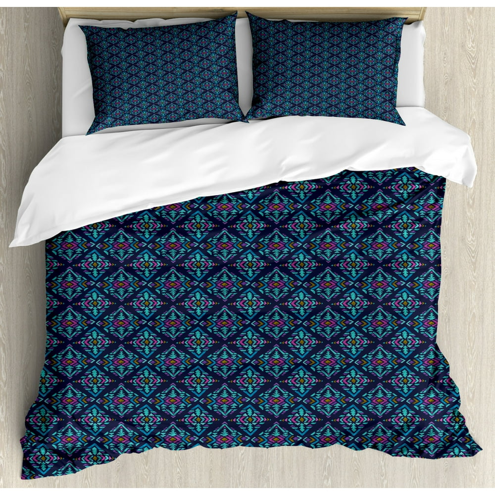 Tribal Duvet Cover Set, Repeating Colorful Pattern with Abstract