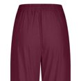 thumbnail image 5 of Fangasis Women Bottoms Cropped Trousers Wide Leg Capri Pants Ladies High-Waist Cotton Linen Pant Breathable Summer Palazzo Wine Red XS, 5 of 6