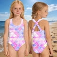 thumbnail image 2 of Shadoumai Girls Swimsuit One Piece Cutout Trim Wrap Tie Back Tankini Quick Drying Cute Printed Bathing Suit Swimwear with Cover Up Beach Skirt with Chest Pad, 2 of 5