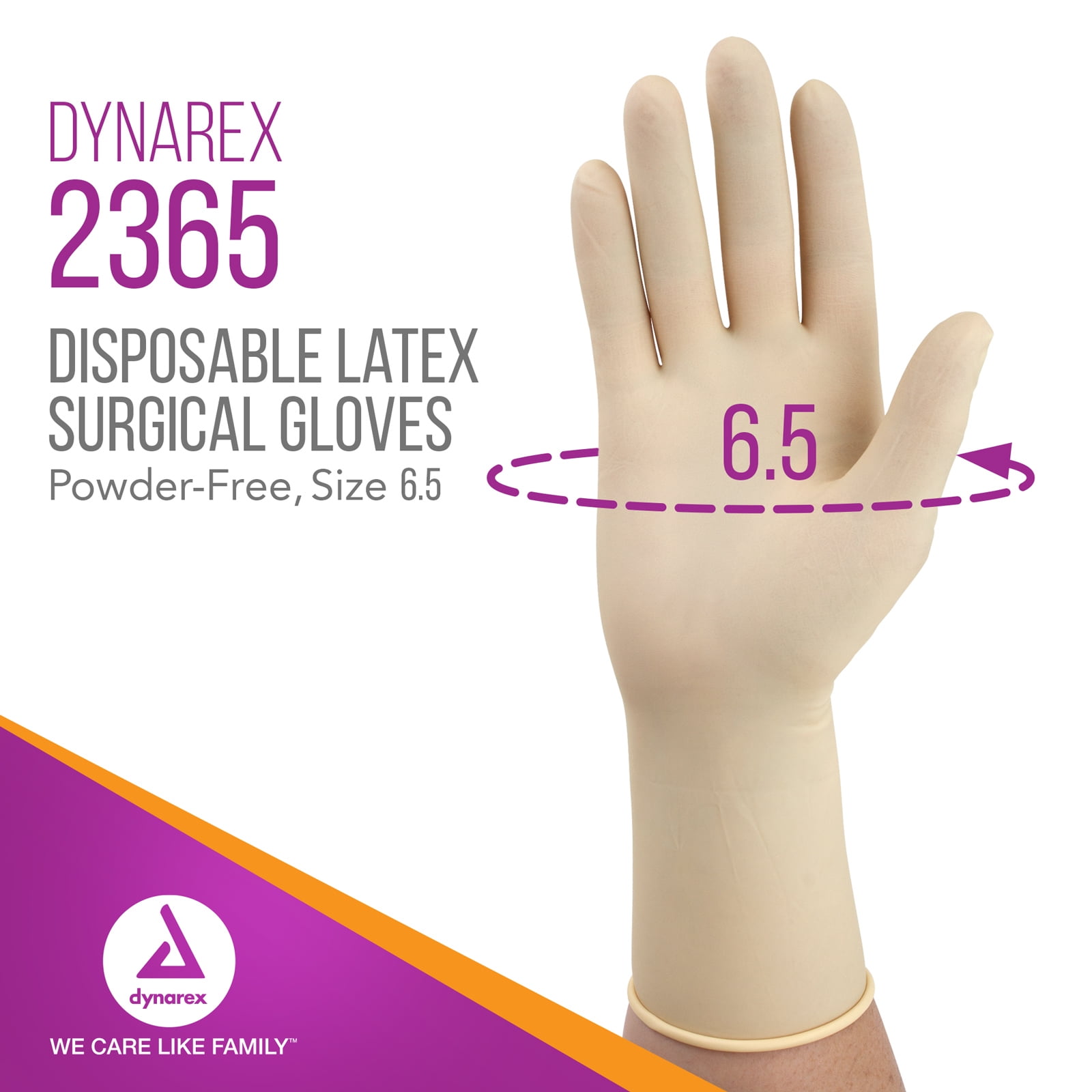 Dynarex Sterile Disposable Latex Surgical Gloves, Powder-Free, Sterilely Packaged in Pairs, Professional Medical & Healthcare Use, Veterinary Clinic, Bisque, Size 6.5, 1 Case of 200 Pairs of Gloves