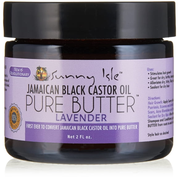 Sunny Isle Aceite de ricino negro jamaicano Mantequilla pura Lavanda/Marrón 2 onzas líquidas (JBCOBL03)