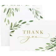 Gooji 4x6 Greenery Leaves Gold Foil Thank You Cards (Bulk 20-Pack) Matching Peel-and-Seal White Envelopes | Assorted Set