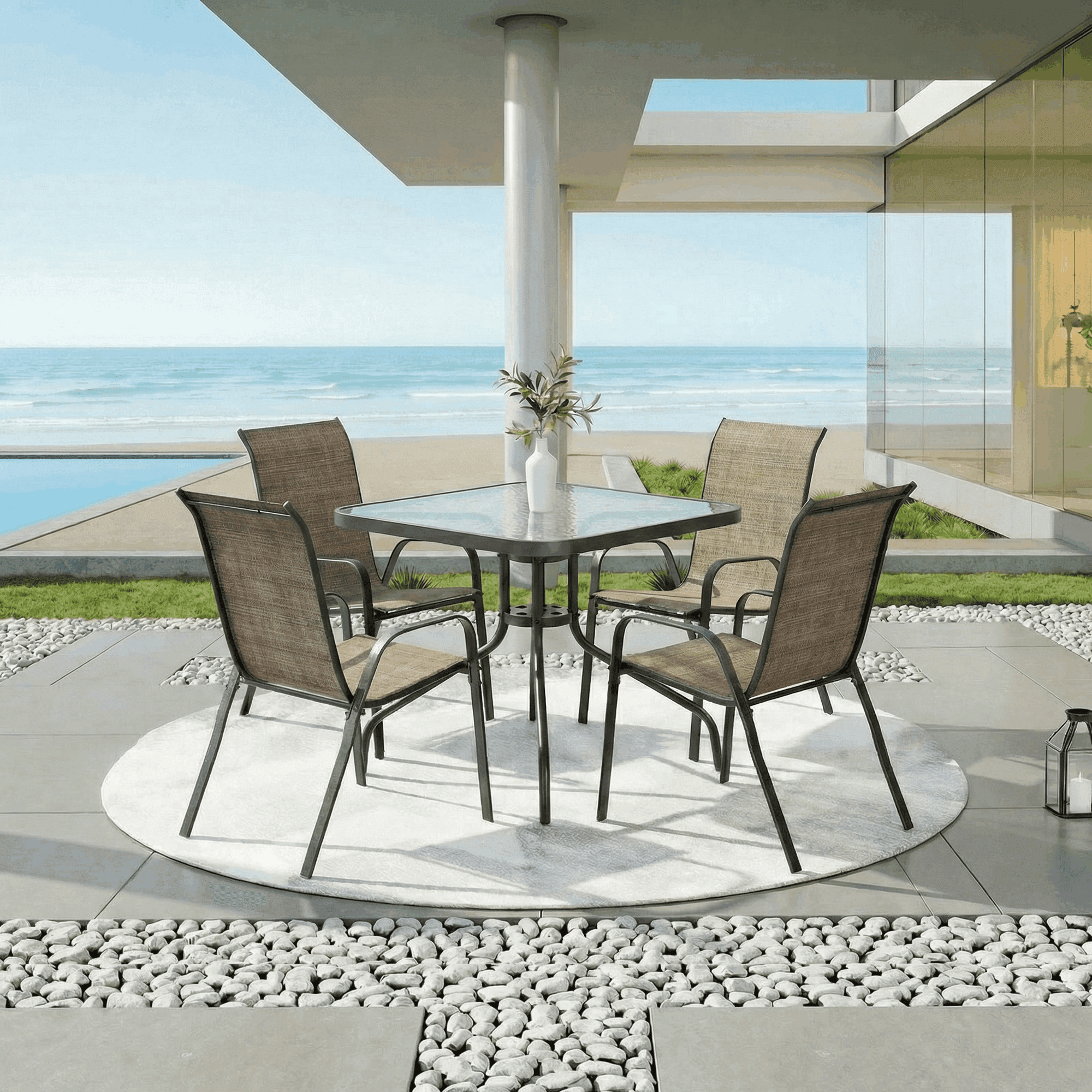 Pirecart 5-Piece Outdoor Patio Dining Set with 4 Textilene Chairs and Square Table, Brown