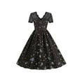 thumbnail image 4 of Verycand Women's Christmas Lace Stitched V Neck Short Sleeve Glitter Cartoon Print Big Swing Party Dress, 4 of 4