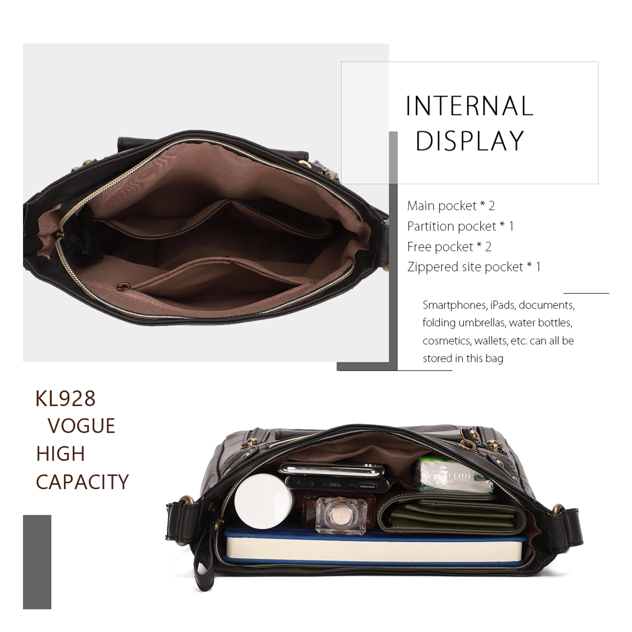 KL928 Women Medium Leather Crossbody Purses and Handbags with Multi Pockets Clearance