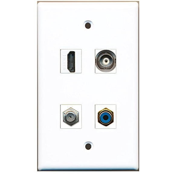 RiteAV - 1 Port HDMI 1 Port RCA Blue 1 Port Coax Cable TV- F-Type 1 Port BNC Wall Plate