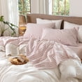 thumbnail image 7 of MooMee Gingham Sheet Set 100% Washed Cotton Linen Like Textured Extra Deep Pocket Breathable Lightweight 4-Piece (Grayish Pink, Queen), 7 of 7