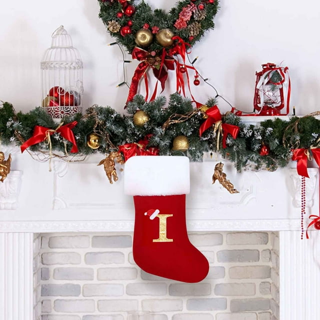 Large Personalized Letter Christmas Stocking - Decorative Candy Bag for Tree, Fireplace, and Gift Filling - Strong Hanging Ring for Holiday Scene Dressing and Celebrations