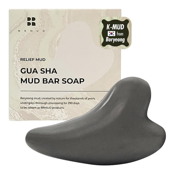 BRMUD Relief Mud Gua Sha Mud Bar Jabón - Máscara de barro Masajeador Barra de limpieza para cara y cuerpo - V Line Lifting Sebum Limpieza Hidratante - Manteca de karité Pantenol Aceite de semilla de j