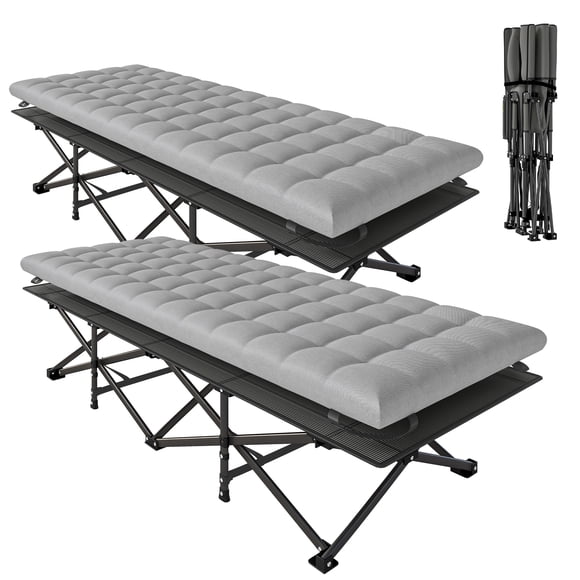 Outsunny Set of 2 Camping Cot with Pad, 32" Extra Wide Folding Cots, Grey