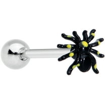 Body Candy 14G Women 316L Stainless Steel Black Yellow Spider Barbell Tongue Ring Body Piercing Jewelry 5/8”