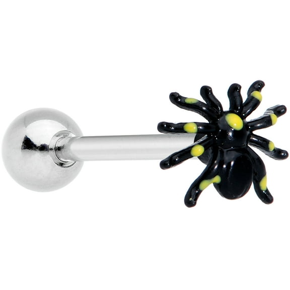 Body Candy 14G Women 316L Stainless Steel Black Yellow Spider Barbell Tongue Ring Body Piercing Jewelry 5/8”
