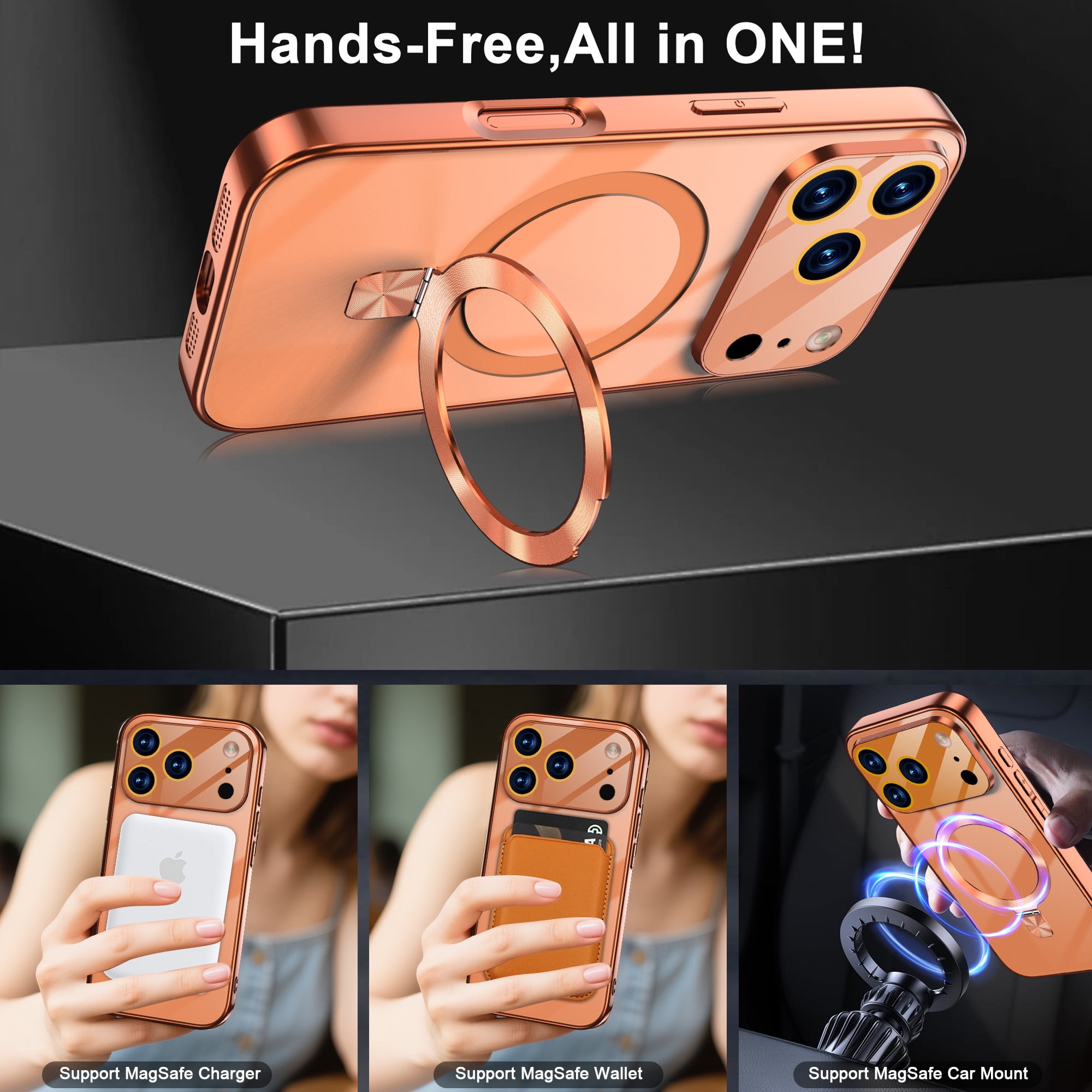 JETeacka Magnetic for iPhone 17 Pro Case with Stand MagSafe Compatible Camera Protection Military Drop Protection Not Yellowing Slim Cover, Orange