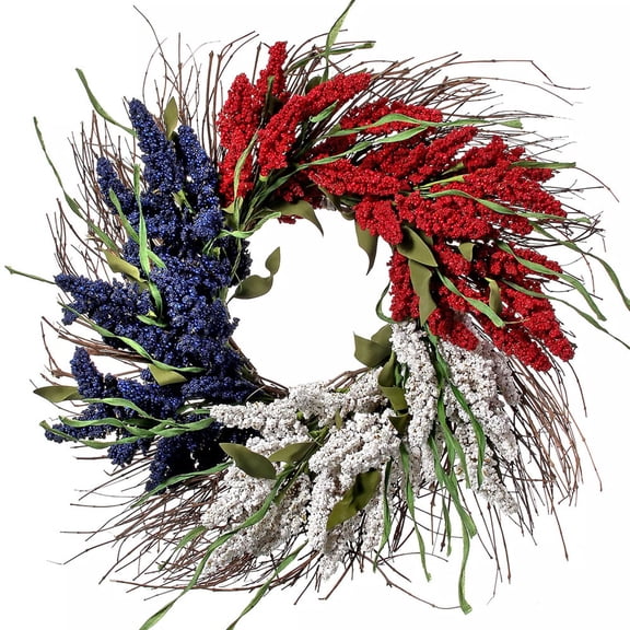 Loespoir Patriotic Wreath 4th of July Wreath Patriotic Wreaths for Front Door with Red White Blue Flag for American Independence Day Memorial Day Flag Day Decor