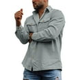 thumbnail image 3 of ZVNAΖH Mens Corduroy Button Down Shirt Long Sleeve Collared Work Shirts, Solid Color, with 2 Chest Pockets, Casual Go Out Cargo Shirts, 3 of 5