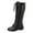 Black, variant on Knee High Boots Women Lace up Cap Toe Tall Riding Boots Vintage Leather Zipper Low Heel Over the Knee Motorcycle Boots