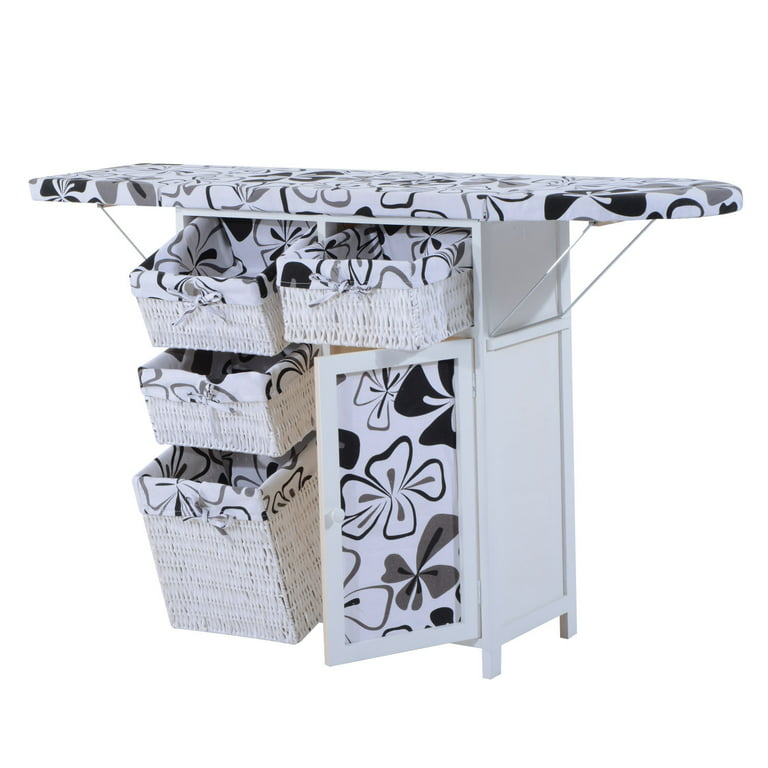 HOMCOM Drop Leaf Ironing Board with Shelves and Storage Boxes - Litera –