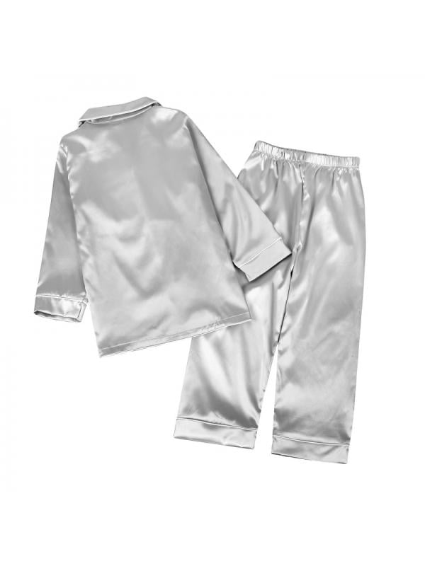 US Baby Boy Girl Silk Satin Pyjamas PJS Set Kids Long Sleeve Sleepwear Nightwear