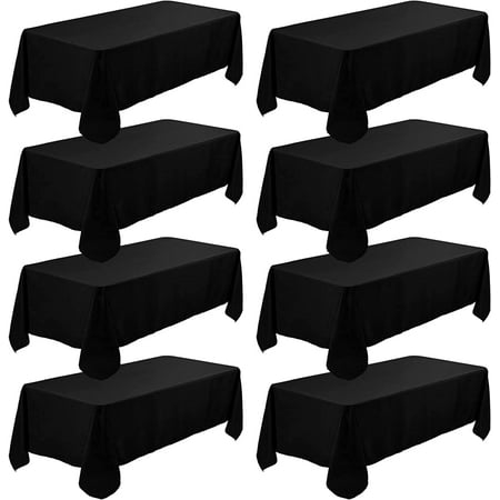 Premium Black Tablecloth 8 Pack - 60 x 102 Inch Rectangle Table Clothes for 6 Foot Tables - Washable Polyester Wedding Party Reception Banquet Buffet Restaurant