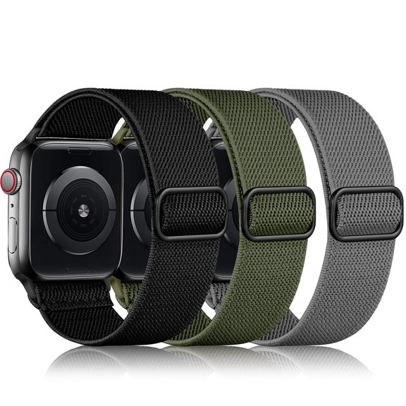 2 Pack/3 Pack Stretchy Nylon Solo Loop Bands Compatible with Apple Watch 38mm 40mm 41mm 42mm 44mm 45mm, Adjustable Braided Sport Elastic Straps Women Men Wristbands for iWatch Series 7/6/5/4/3/2/1 SE